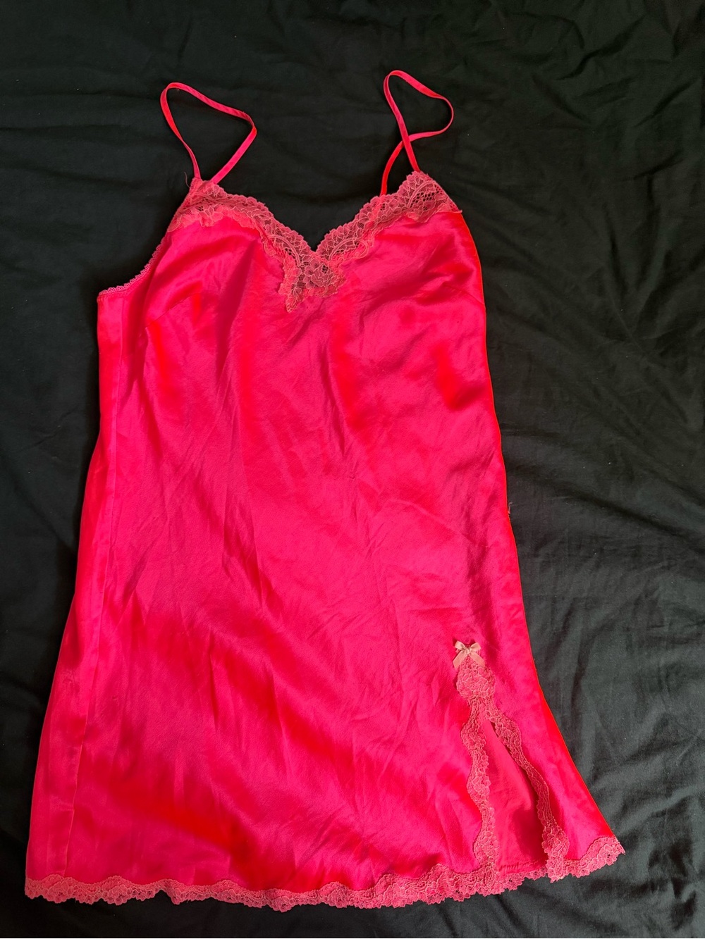 Victoria's Secret Hot Pink Satin Lace Slip